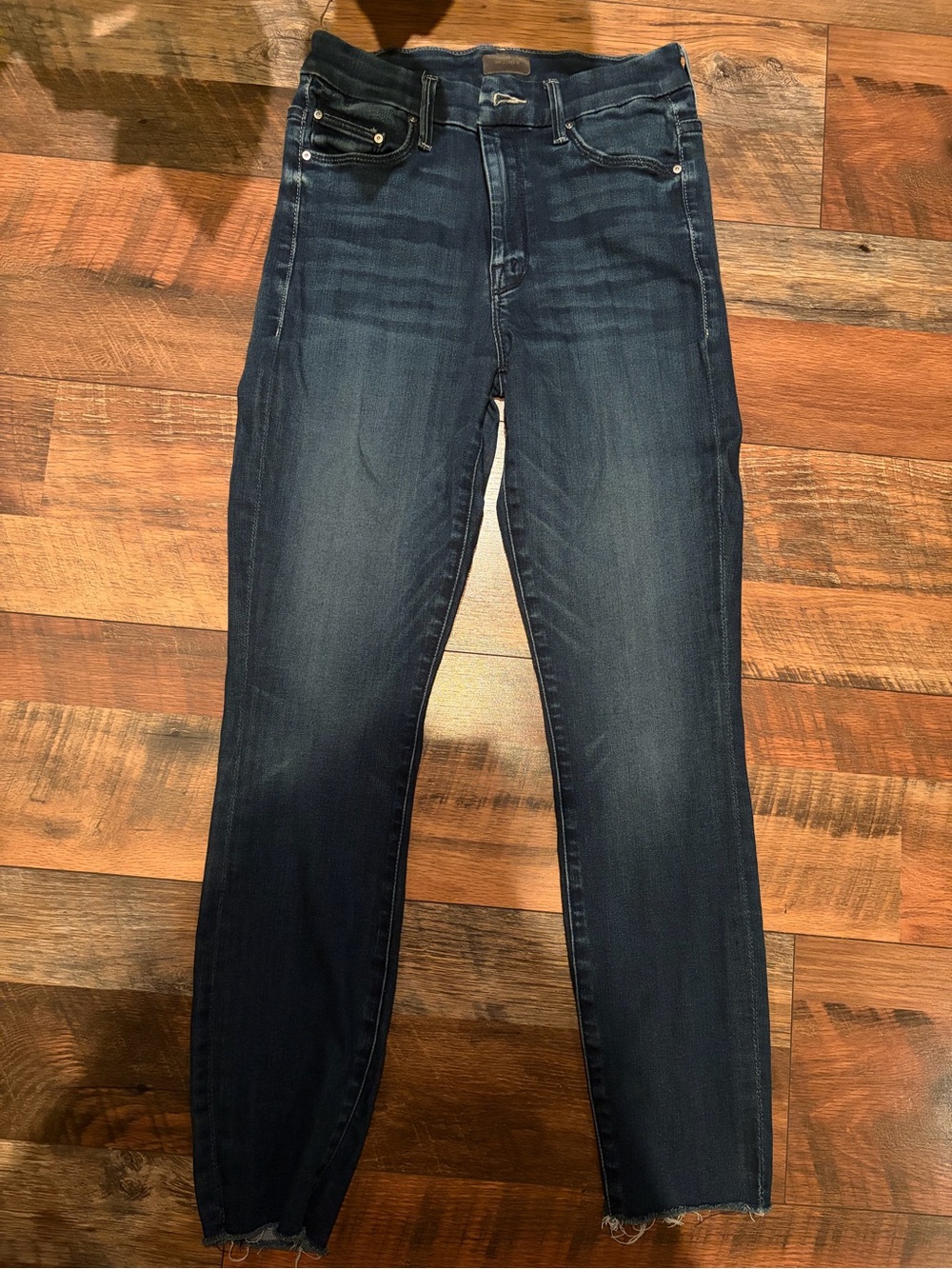 Women's Mother Dark Blue High Waisted Looker Ankle Fray Jeans